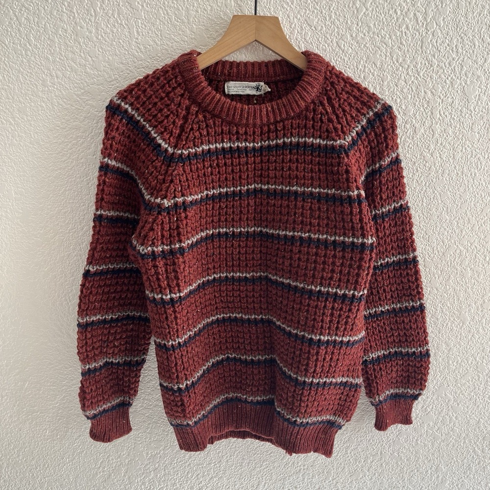 Vintage Scotch House 100% Wool Chunky Striped Knit Sweater 107cm Red Orange